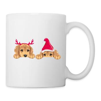 Spähende Retriever-Welpen in weihnachtlichen Accessoires - Tasse - Weiß - Rechts