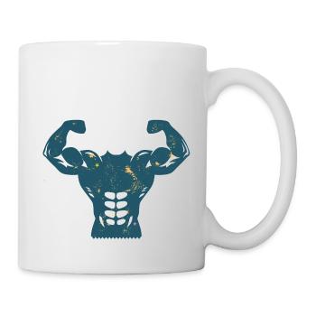 body muscle bodybuilding arm biceps abs drawing - Mug - white - Right