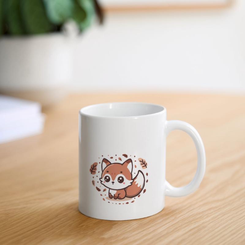 Charme d’automne : Chibi Fox avec queue duveteuse Mug blanc