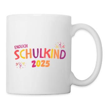Endlich Schulkind 2025 orange gelb lila Mädchen - Tasse - Weiß - Rechts