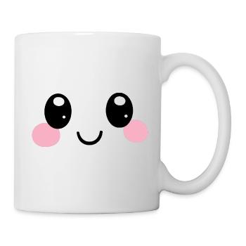 visage heureux, yeux kawaii brillants, sourire - Mug blanc - blanc - Droite