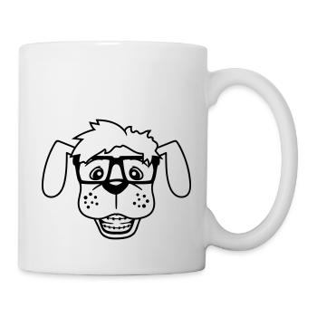 Hund Nerd Hornbrille Geek Zahnspange Schlau Lustig - Tasse - Weiß - Rechts
