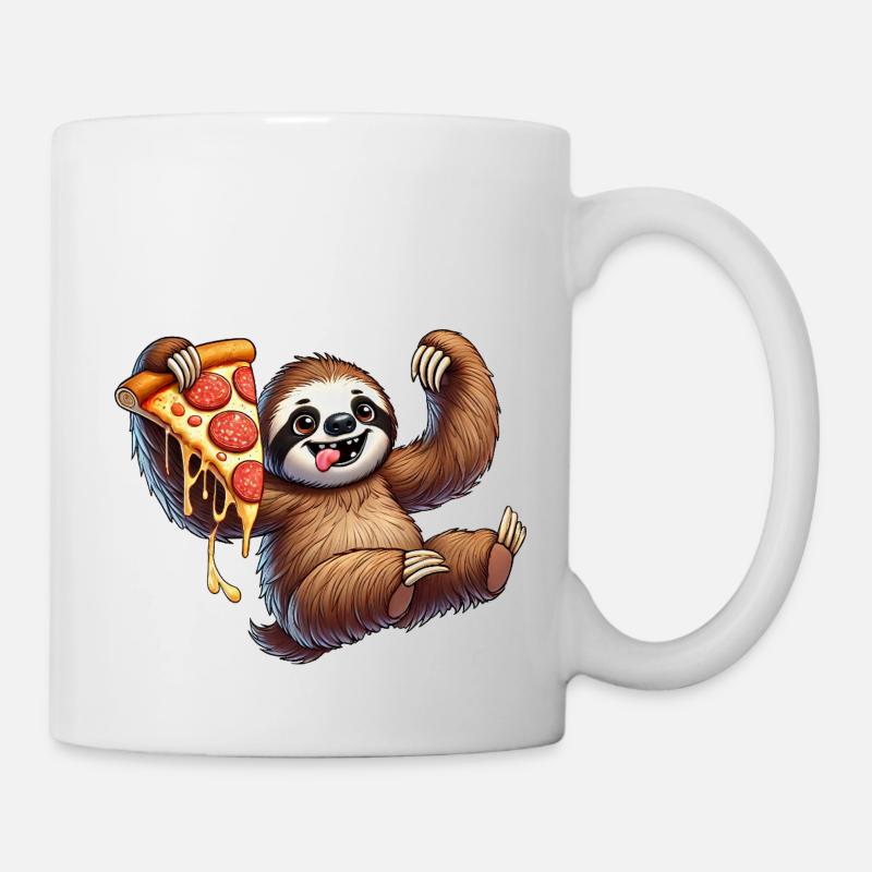 Happy Sloth Pizza Lover Fast Food Ital - Mug - white