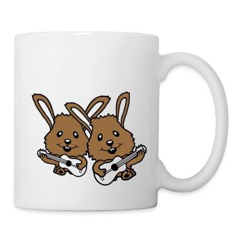 2 Bunnies Friends Team Play Guitar Music Band - Mug - white - Right