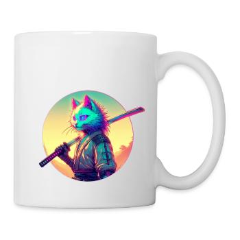 Cyberpunk Katze Samurai Anime - Tasse - Weiß - Rechts