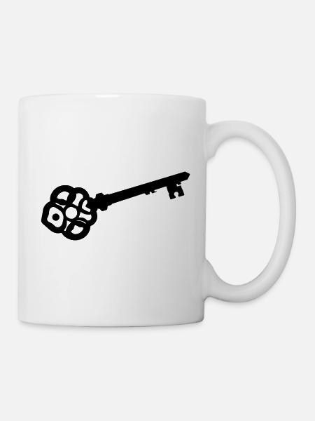 Verzierte Skelettschlüssel-Silhouette - Tasse - Weiß