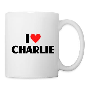 I love Charlie Rotes Herz Liebe Fan Geschenk - Tasse - Weiß - Rechts