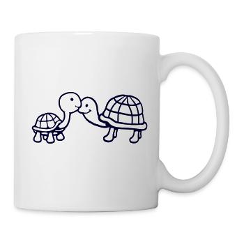 2 tortues se câlinant, un doux couple qui s'embrasse, une équipe amoureuse - Mug blanc - blanc - Droite