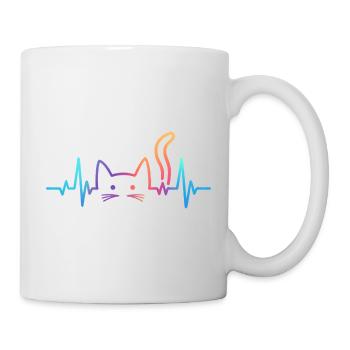 Katze EKG Herzschlag Regenbogen Motiv - Tasse - Weiß - Rechts