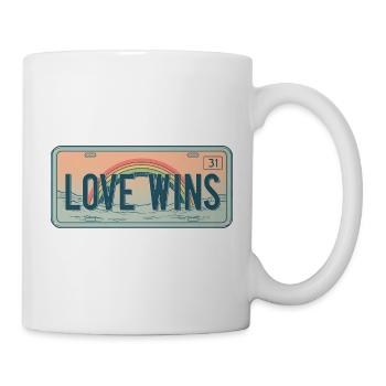 Retro License Plate – Love Wins Rainbow - Mug - white - Right