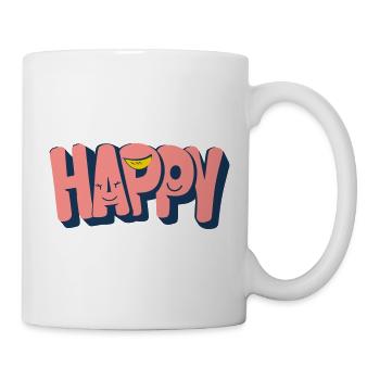 Glücklicher Text mit Gesichtern - Tasse - Weiß - Rechts