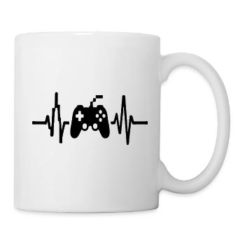 Heartbeat Gamer, Gamecontroller Strichzeichnung Design - Tasse - Weiß - Rechts