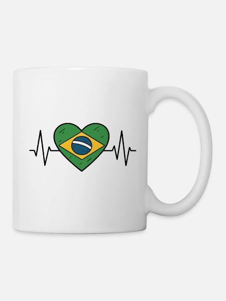 Brazil Heartbeat Line Flag Love Travel Design - Mug - white