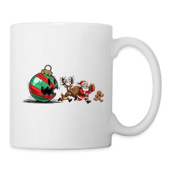 Lustige Weihnachtskugel mit Weihnachtsmann und Rentieren - Tasse - Weiß - Rechts