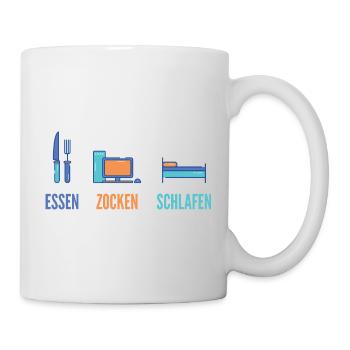 Essen Zocken Schlafen Gamer Spruch - Tasse - Weiß - Rechts