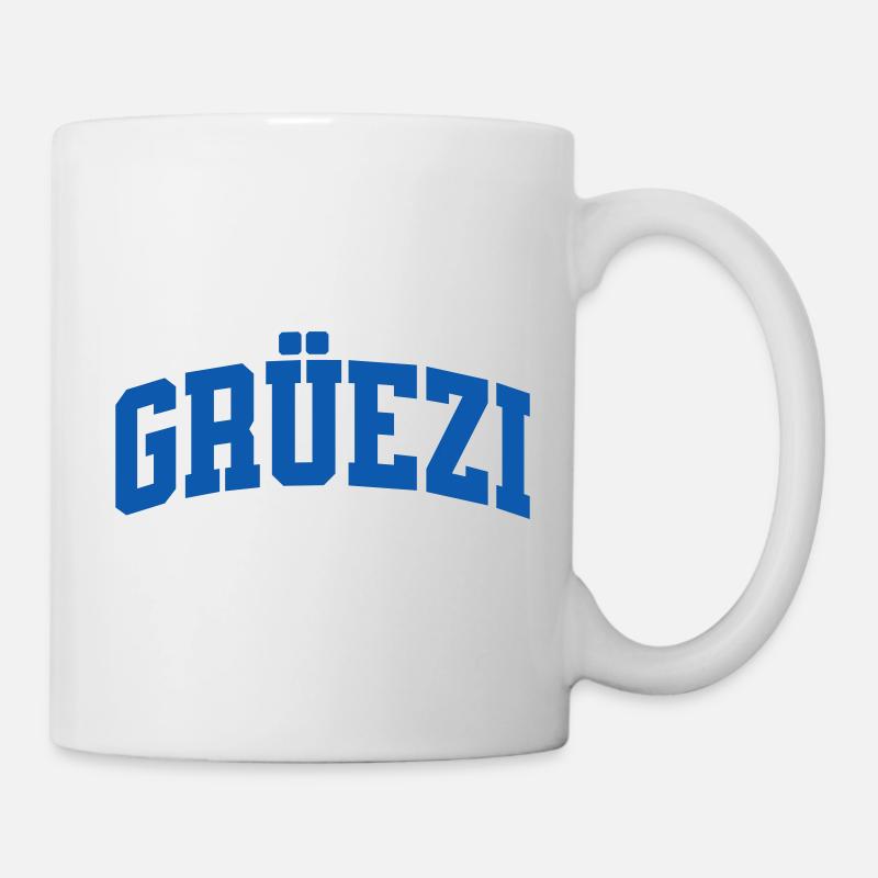 Grüezi in blue, Swiss German hello, logo - Mug - white