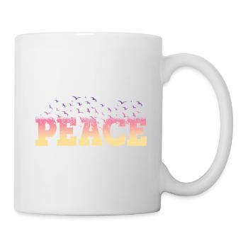 Peace Frieden Schrift Bunt Vögel Gegen Krieg - Tasse - Weiß - Rechts