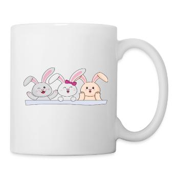 Fröhliches Hasen Trio - Tasse - Weiß - Rechts