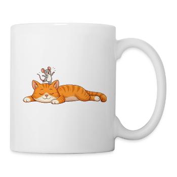 Chat endormi avec souris joyeuse - Mug blanc - blanc - Droite
