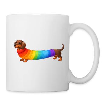 Dackel mit Regenbogen Pullover  - Tasse - Weiß - Rechts