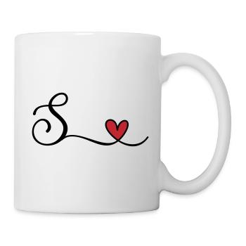 Buchstabe S Monogramm mit Herz - Tasse - Weiß - Rechts
