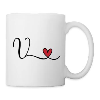 Buchstabe V Monogramm Initiale Herz - Tasse - Weiß - Rechts