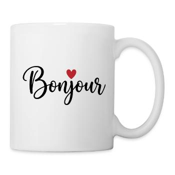 Bonjour with Love Heart in French France - Tasse - Weiß - Rechts