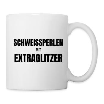 Schweißperlen mit Extraglitzer - Tasse - Weiß - Rechts
