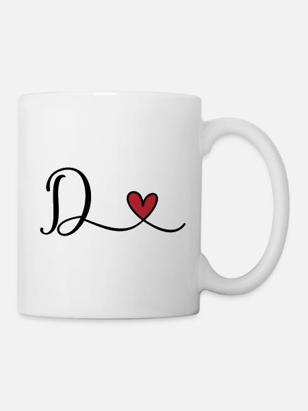 Buchstabe D mit Herz Monogramm - Tasse - Weiß
