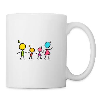 Glückliche kleine Familie – Buntes Strichmännchen-Design - Tasse - Weiß - Rechts