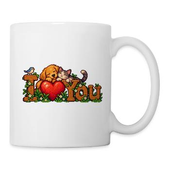 Pfotenliebe Herz mit Katzen & Hund - Tasse - Weiß - Rechts