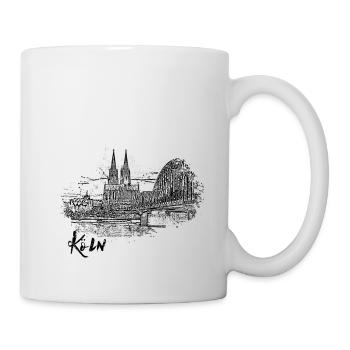 Köln, Stadtansicht als Skizze - Tasse - Weiß - Rechts