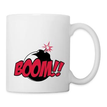 boom - comic sound - Tasse - Weiß - Rechts