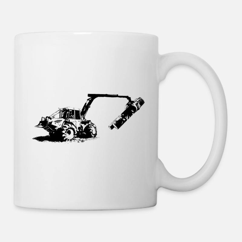 Tracteur forestier en utilisation (noir) - Mug blanc - blanc