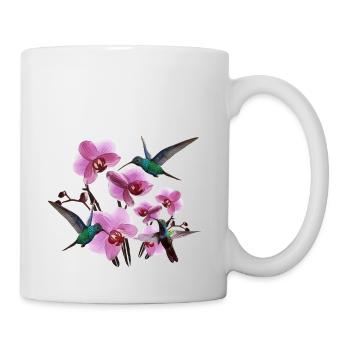 Colibris avec orchidées rose vert - Mug blanc - blanc - Droite