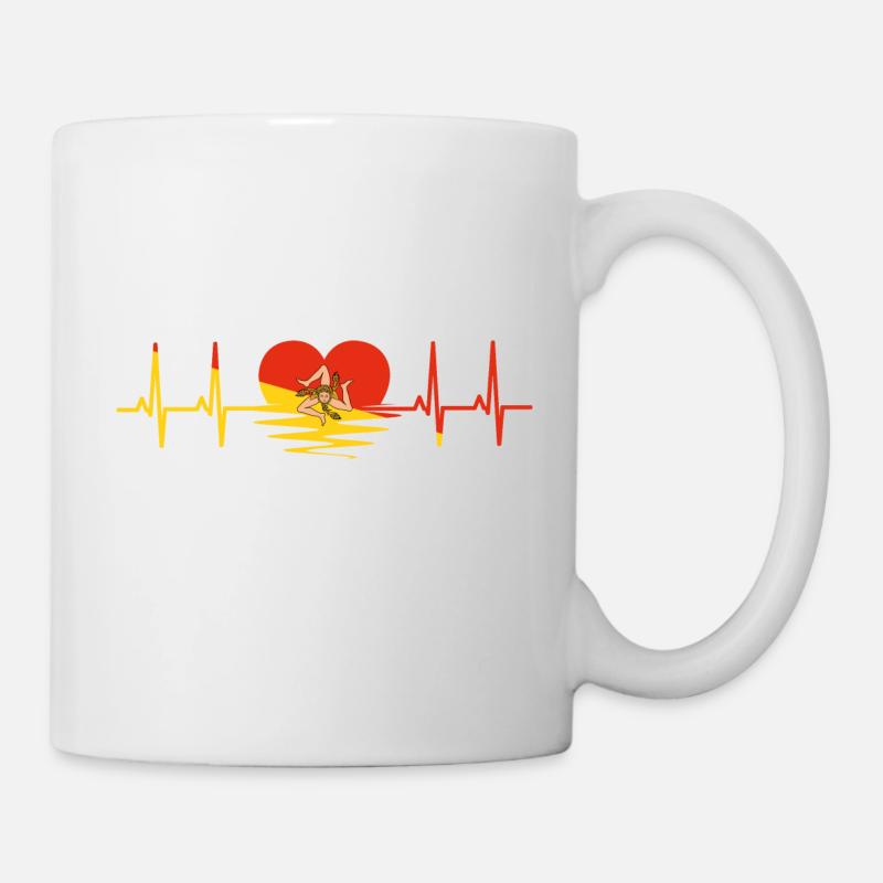 Drapeau sicile pulsation cardiaque pouls sinus courbe ECG coeur - Mug blanc - blanc