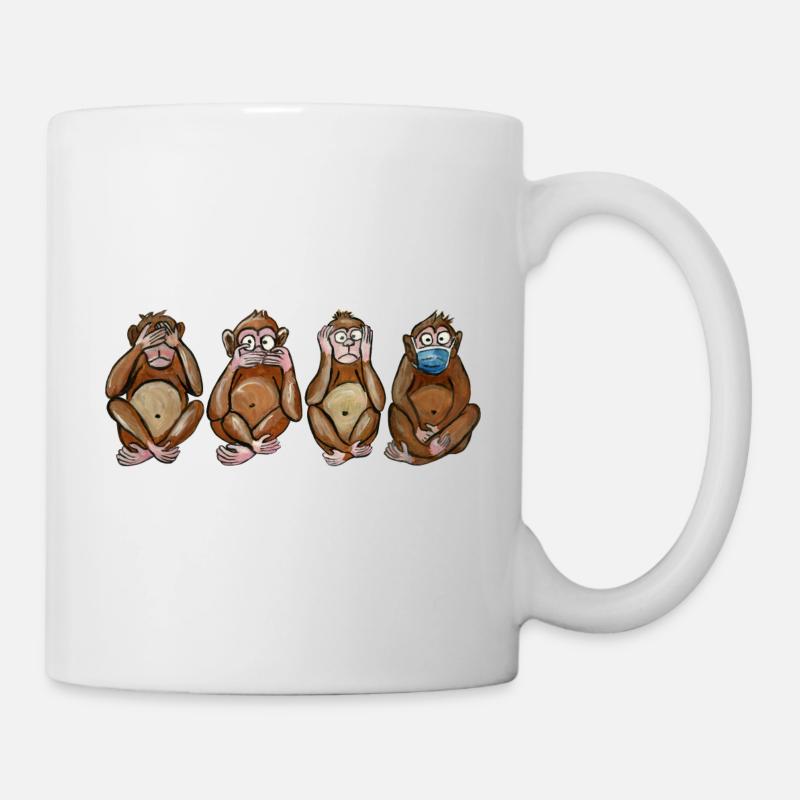 les quatre singes aveugle muet sourd et masque - Mug blanc - blanc