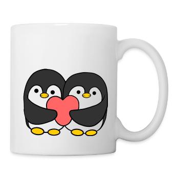 Comic Pinguin Paar das ein Herz hält - Tasse - Weiß - Rechts