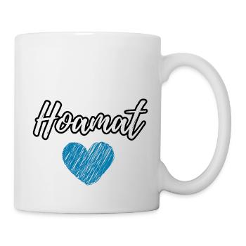 Hoamat Liebe mit blauem Herz Schriftzug - Tasse - Weiß - Rechts
