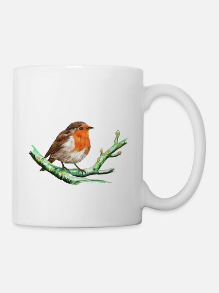Oiseau - Rouge Gorge - Mug blanc - blanc