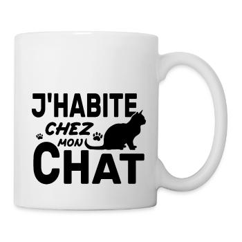 J'habite Chez Mon Chat Cadeau Humour - Mug blanc - blanc - Droite