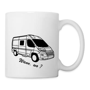 Kastenwagen Van mit Text "Wann, wo?" - Tasse - Weiß - Rechts