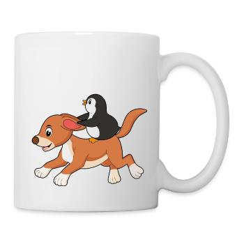 pingouin chevauchant un chien pingouin chien roi pingouin - Mug blanc - blanc - Droite