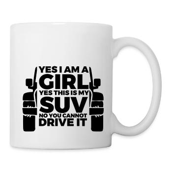Frau mit Geländewagen - Tasse - Weiß - Rechts