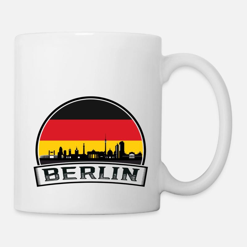 Berlin Berliner Skyline Retro Sun Schriftzug - Tasse - Weiß