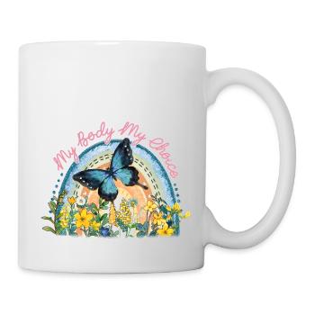 Schmetterling Blume Motivationsspruch Spruch Frau - Tasse - Weiß - Rechts