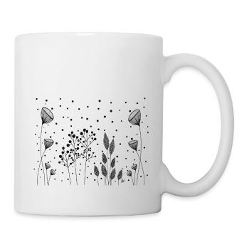 Blumen Zeichnung Fineline schwarz Punkte - Tasse - Weiß - Rechts