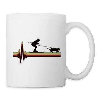 Cat Skijöring Skifahren Wintersport Herzschlag Puls - Tasse - Weiß - Rechts