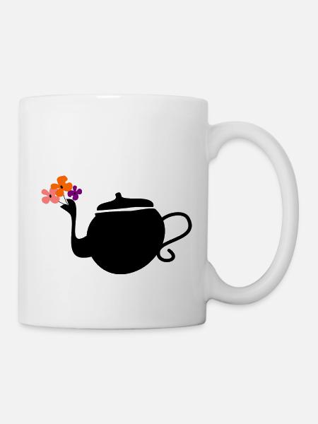 Teekanne und Blumen - Tasse - Weiß