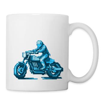 Un motocycliste assis sur sa machine en 8 bits - Mug blanc - blanc - Droite